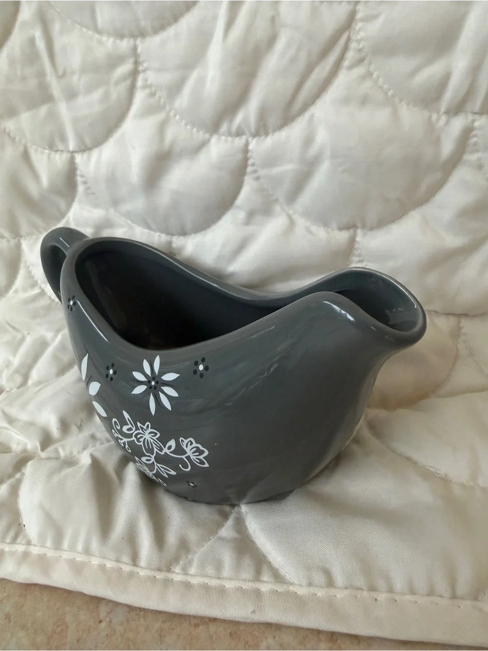 Gray Floral Ceramic Gravy Boat